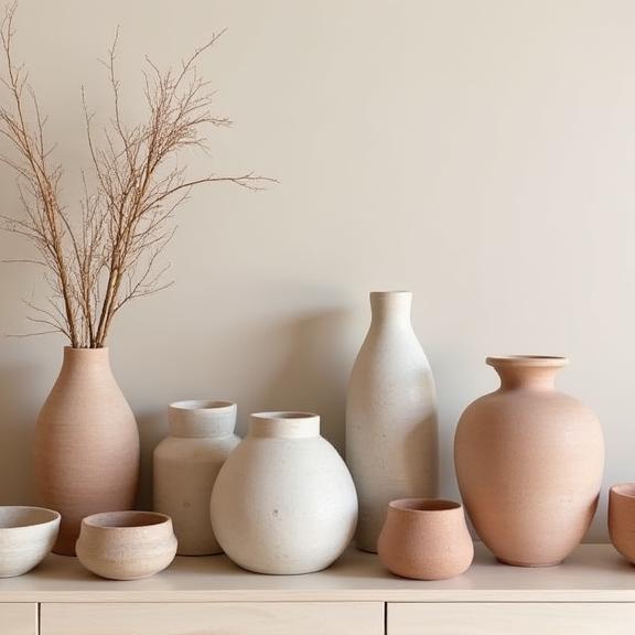 A display of unique ceramic vases and home decor items.